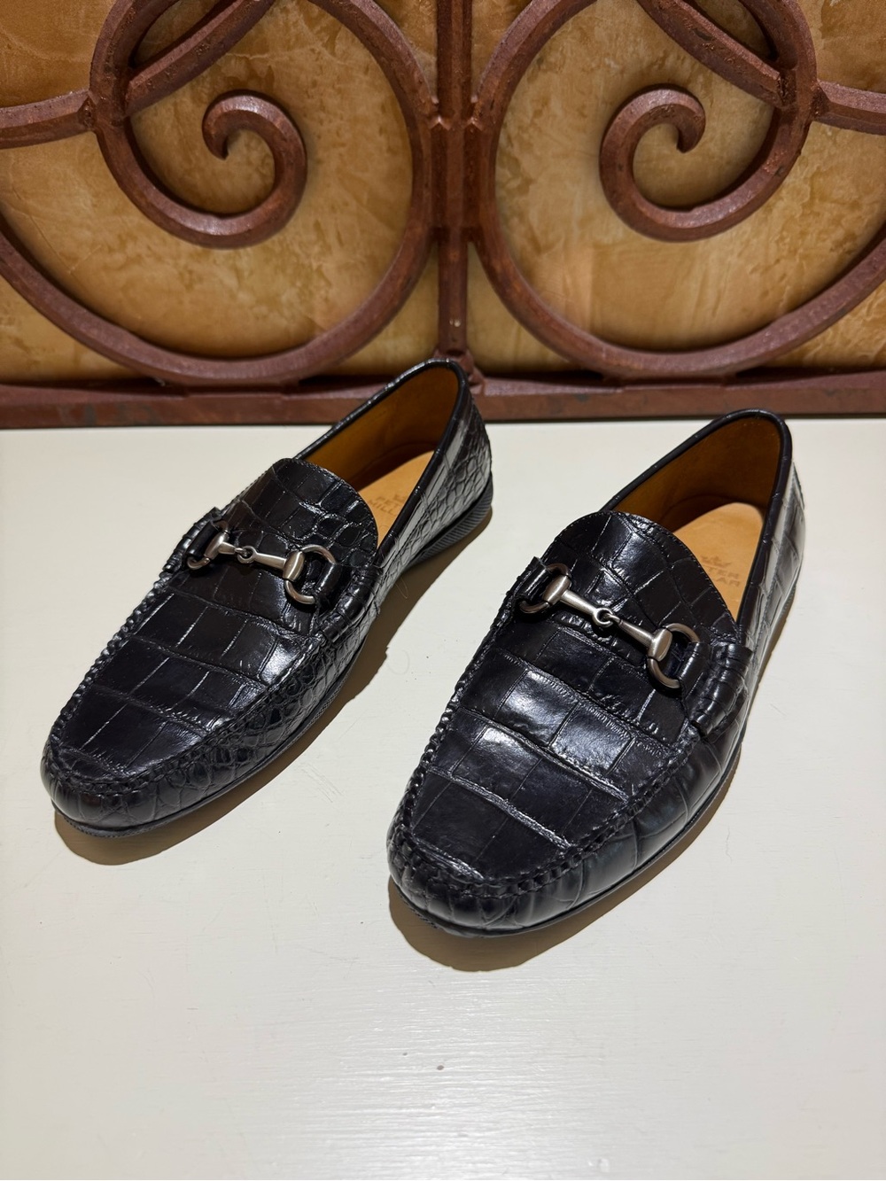 Peter Millar Black Croc-Embossed Leather Bit Loafers